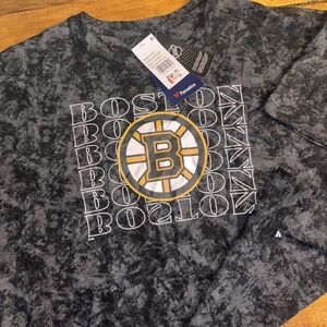 Boston Bruins Shirt Women's XL Fanatics Black‎ Faded Retro Print NHL T Shirt NEW